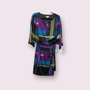 NWT Women's Sandra Darren Dress Size 1X Black Purple Geometric Print